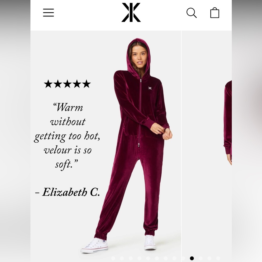One piece, Red Hooded Velour Jumpsuit, size XL. Designed in Norway.